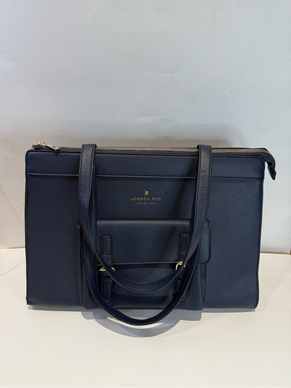 London Fog Navy Blue Laptop Tote Briefcase Satchel Work Bag
